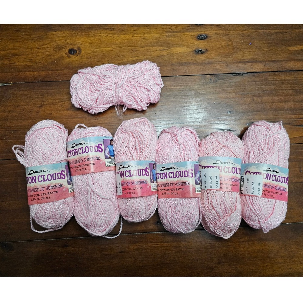 Dawn Cotton Clouds Yarn Pink 67% Cotton 33% Rayon 1.75oz Skeins Lot of 7 Vintage